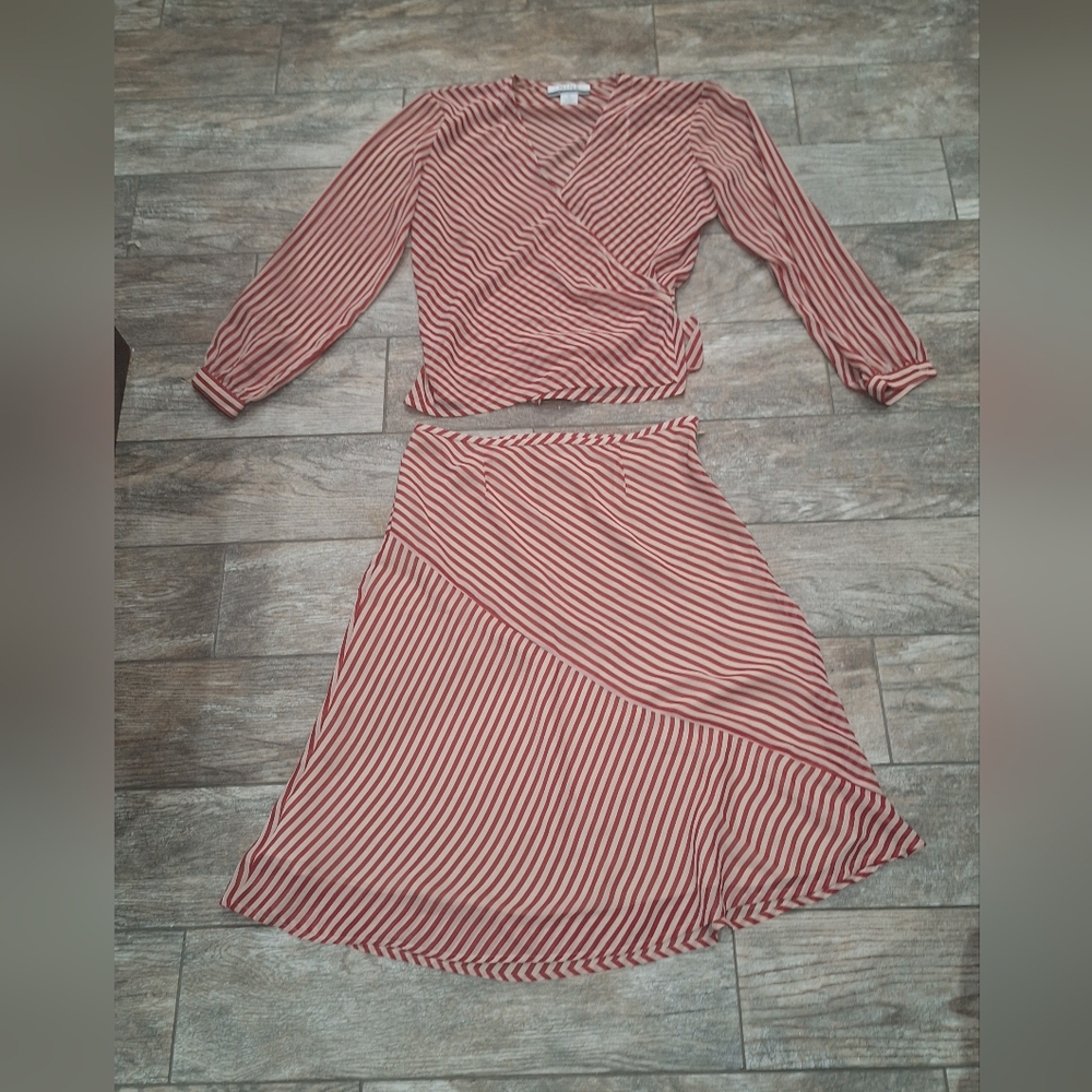 Red and Cream Striped Two-Piece Set